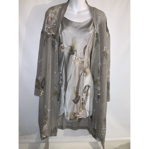 Victoria Secret VTG Slip 100% Silk Night Gown Robe Lingerie Set Gray Floral S - Picture 5 of 12